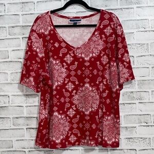 Karen Scott Red and White Patterned Blouse 3X